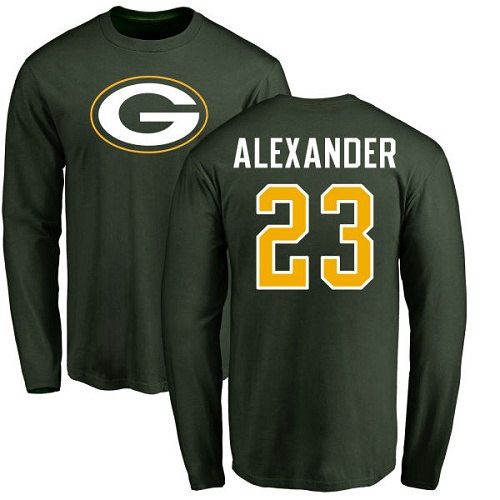 Men Green Bay Packers Green #23 Alexander Jaire Name And Number Logo Nike NFL Long Sleeve T Shirt->nfl t-shirts->Sports Accessory